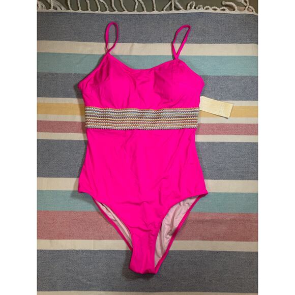 Hotalia Other - NWT Hot Pink One Piece Swimsuit with Rainbow Smocked Band – Size M